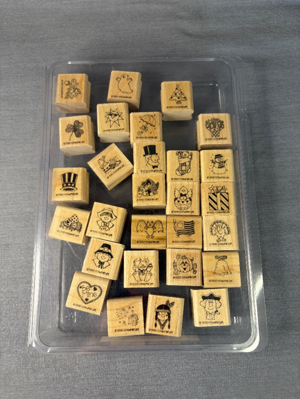 Stampin' Up Year Round Fun 1990 Set of 28 Wood Mounted Rubber Stamps Retired